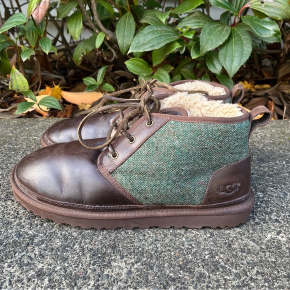 UGG Neumel Donegal Stout Brown Leather Wool Chukka Boots - Picture 3 of 7